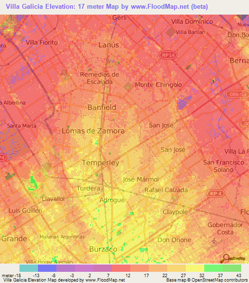 Villa Galicia,Argentina Elevation Map