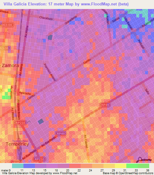 Villa Galicia,Argentina Elevation Map