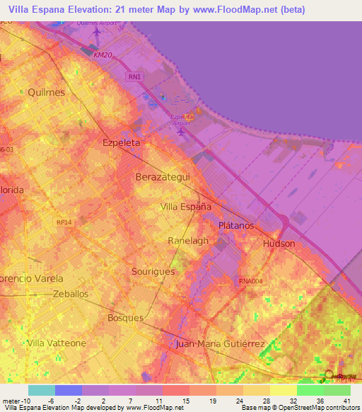 Villa Espana,Argentina Elevation Map