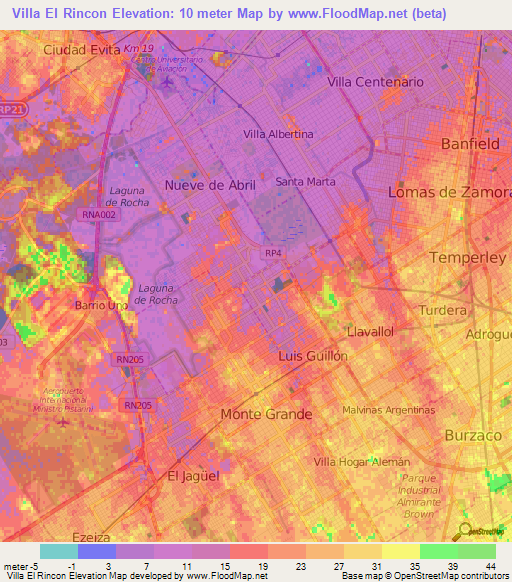 Villa El Rincon,Argentina Elevation Map