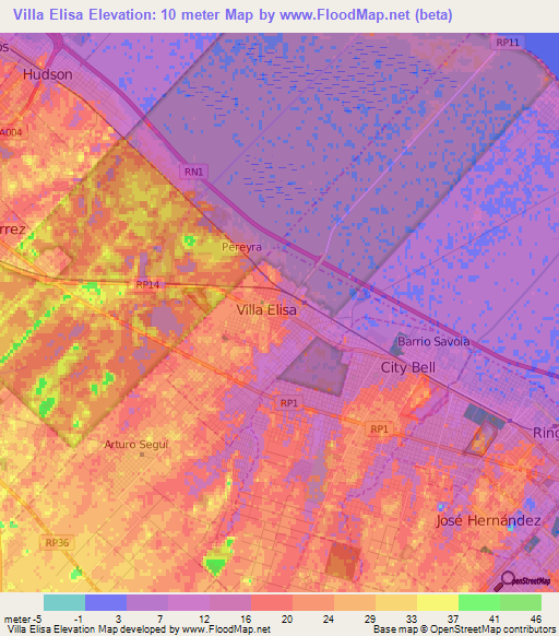 Villa Elisa,Argentina Elevation Map