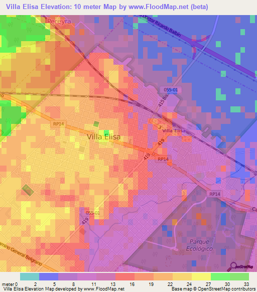 Villa Elisa,Argentina Elevation Map