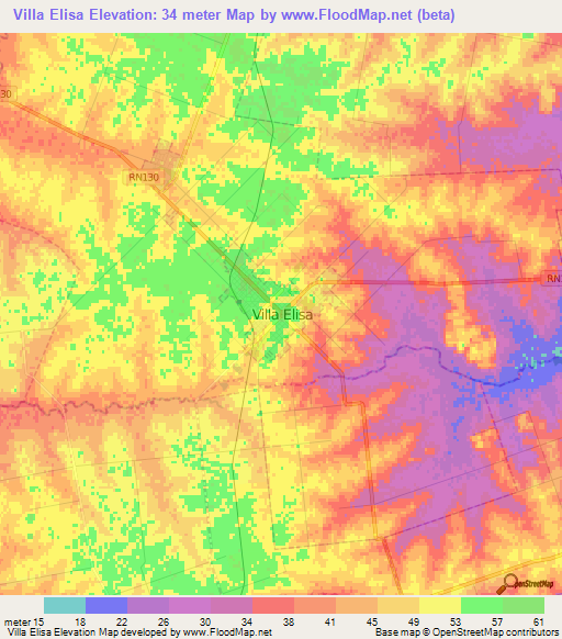 Villa Elisa,Argentina Elevation Map