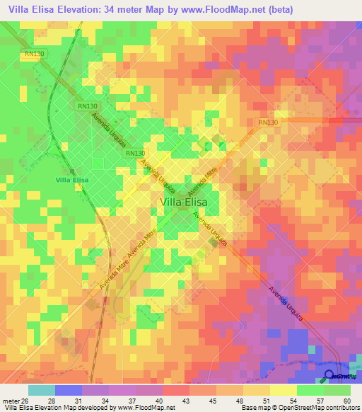 Villa Elisa,Argentina Elevation Map