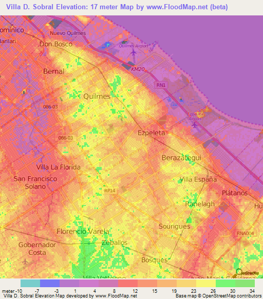 Villa D. Sobral,Argentina Elevation Map