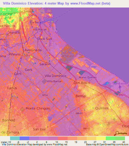 Villa Dominico,Argentina Elevation Map
