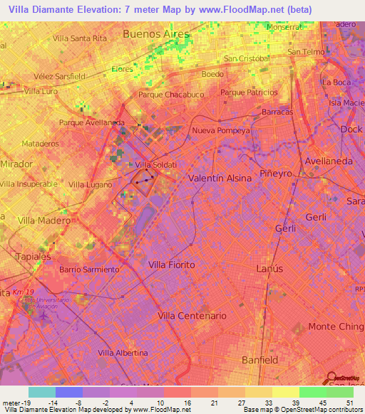 Villa Diamante,Argentina Elevation Map