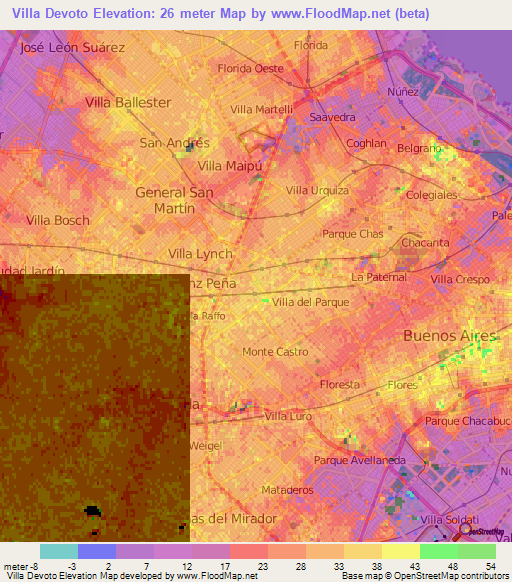 Villa Devoto,Argentina Elevation Map