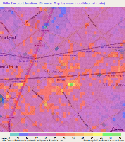 Villa Devoto,Argentina Elevation Map