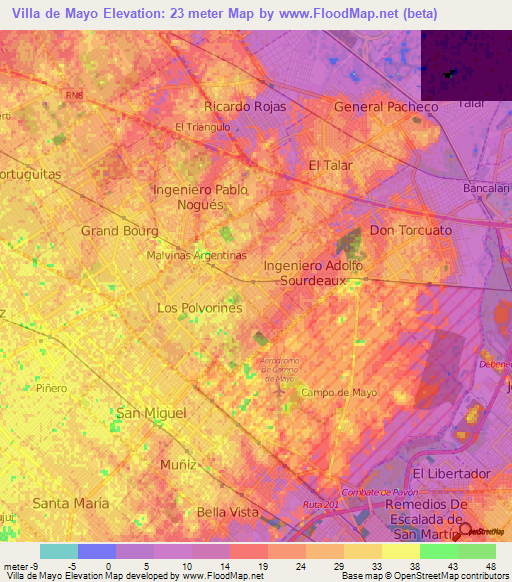 Villa de Mayo,Argentina Elevation Map