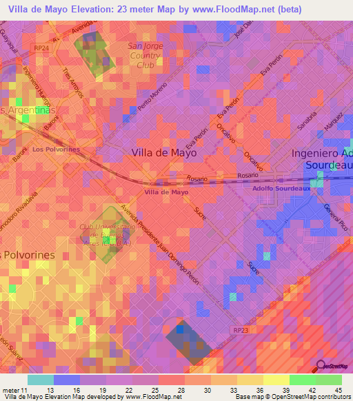 Villa de Mayo,Argentina Elevation Map