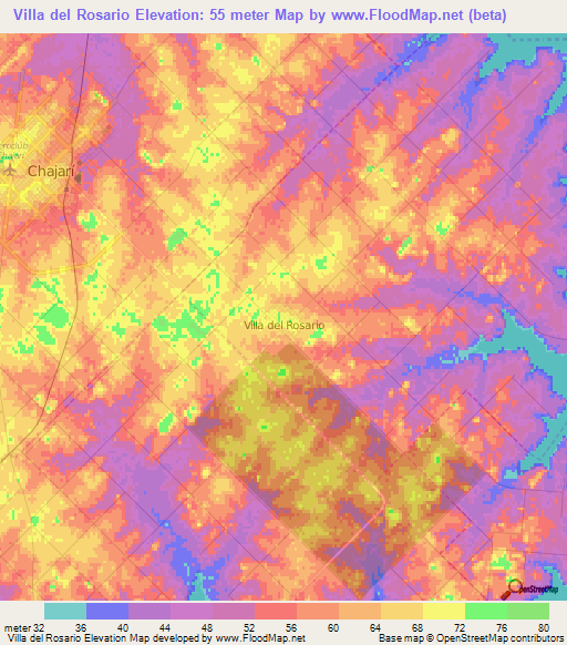 Villa del Rosario,Argentina Elevation Map