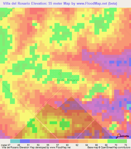 Villa del Rosario,Argentina Elevation Map