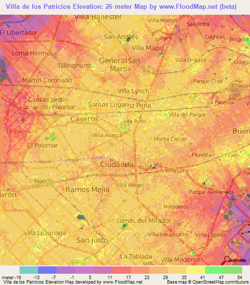 Villa de los Patricios,Argentina Elevation Map