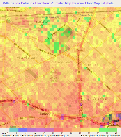Villa de los Patricios,Argentina Elevation Map
