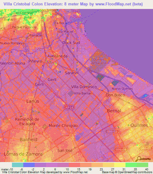 Villa Cristobal Colon,Argentina Elevation Map