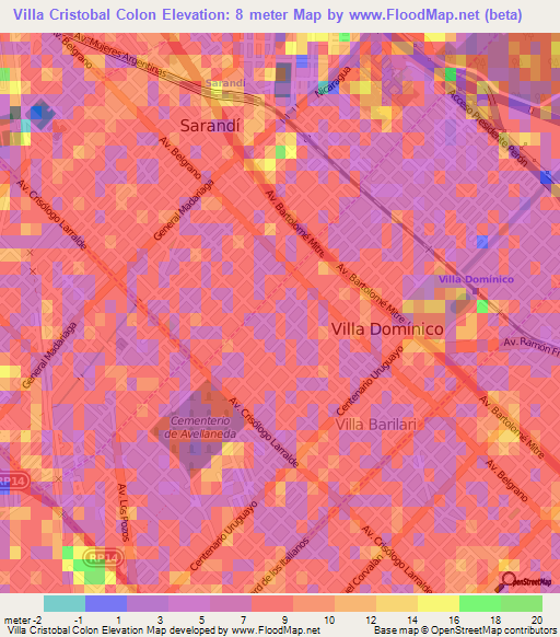 Villa Cristobal Colon,Argentina Elevation Map