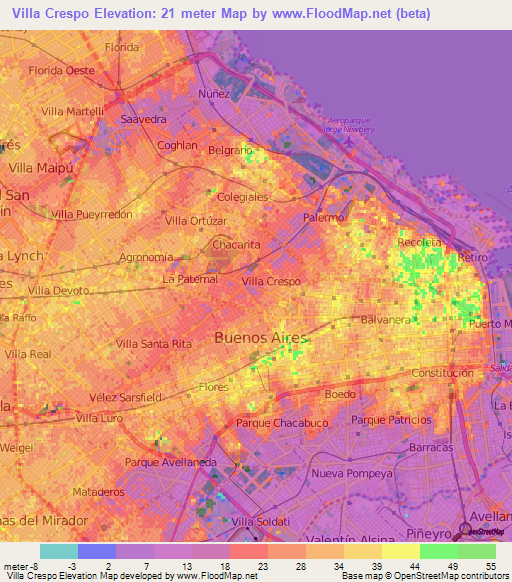 Villa Crespo,Argentina Elevation Map