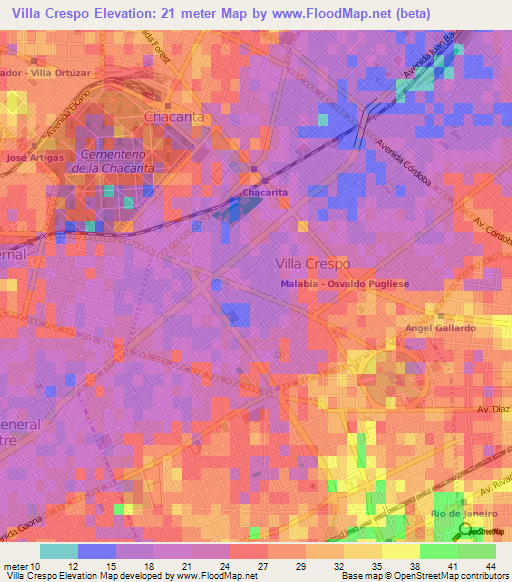 Villa Crespo,Argentina Elevation Map
