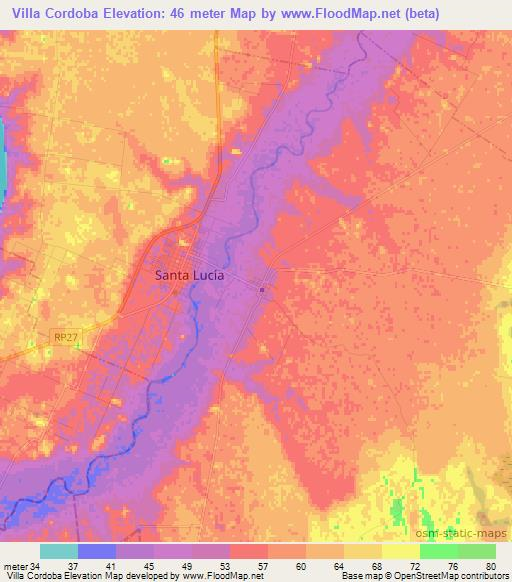 Villa Cordoba,Argentina Elevation Map
