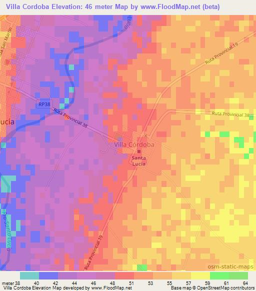 Villa Cordoba,Argentina Elevation Map