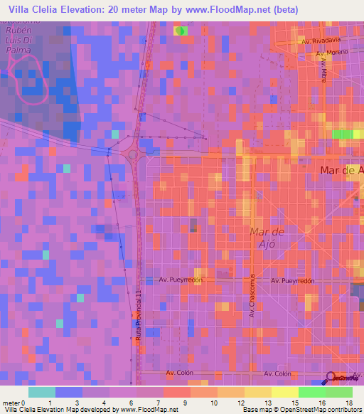 Villa Clelia,Argentina Elevation Map