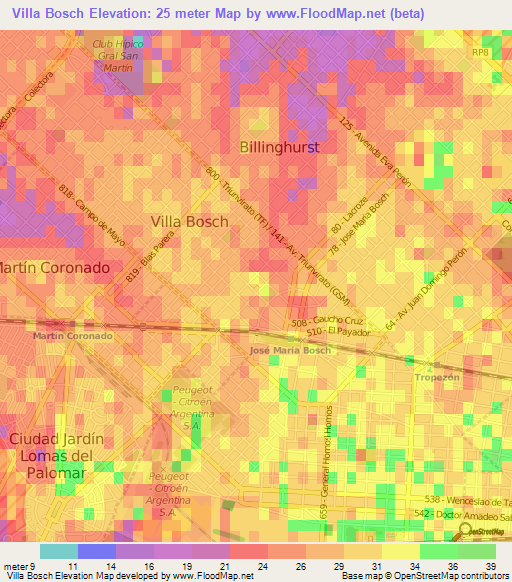 Villa Bosch,Argentina Elevation Map