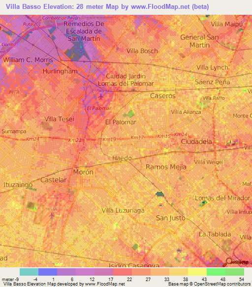 Villa Basso,Argentina Elevation Map