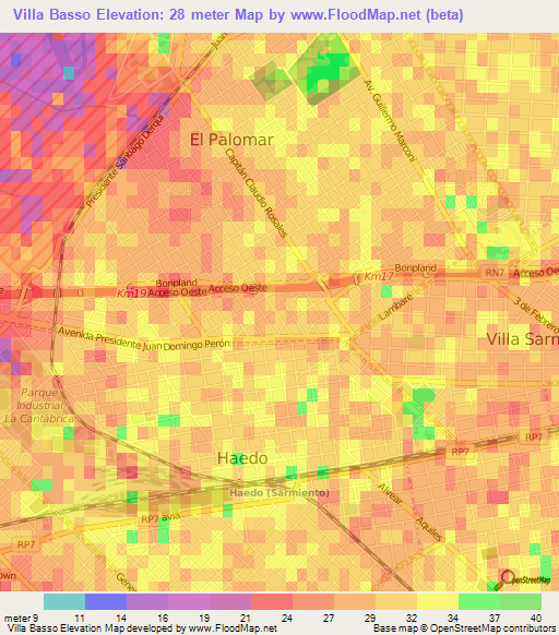 Villa Basso,Argentina Elevation Map