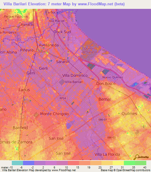 Villa Barilari,Argentina Elevation Map