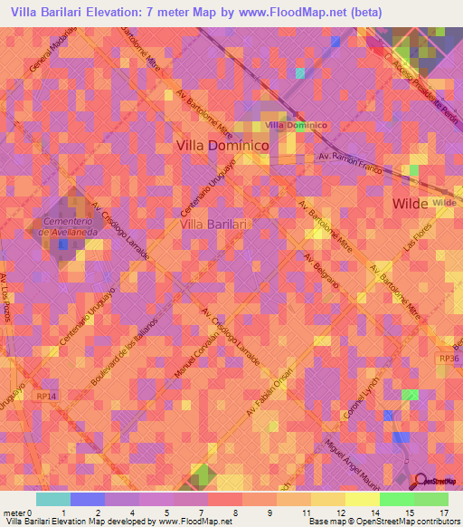 Villa Barilari,Argentina Elevation Map