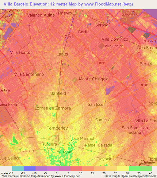 Villa Barcelo,Argentina Elevation Map
