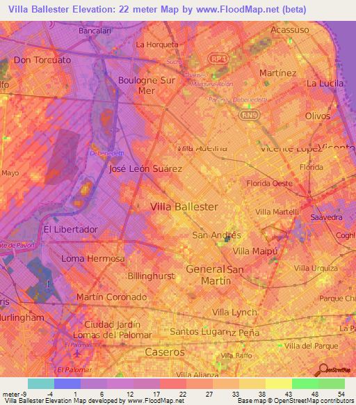 Villa Ballester,Argentina Elevation Map