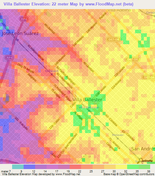 Villa Ballester,Argentina Elevation Map