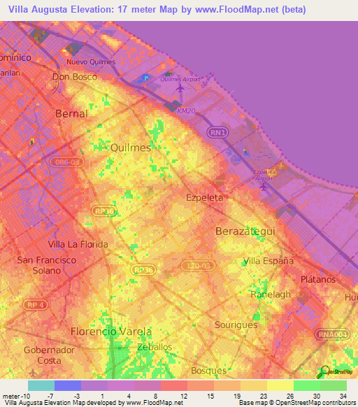 Villa Augusta,Argentina Elevation Map