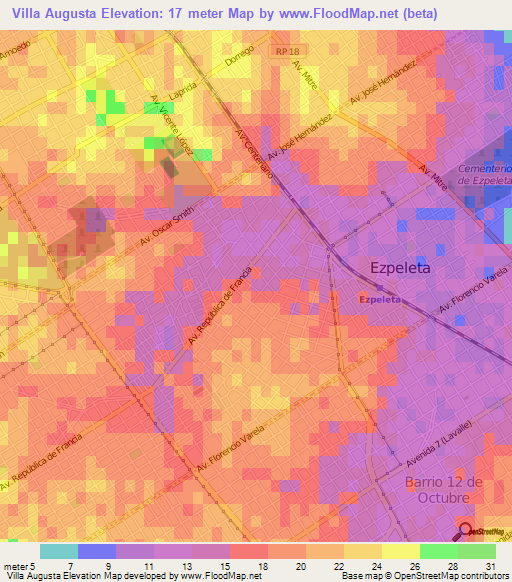 Villa Augusta,Argentina Elevation Map