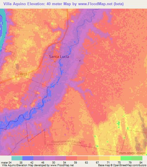 Villa Aquino,Argentina Elevation Map