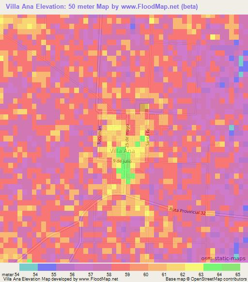 Villa Ana,Argentina Elevation Map