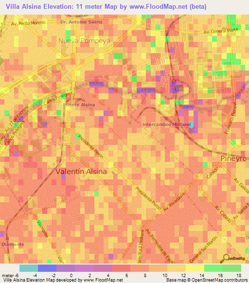 Villa Alsina,Argentina Elevation Map