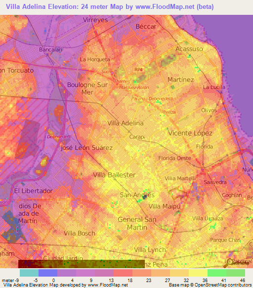 Villa Adelina,Argentina Elevation Map