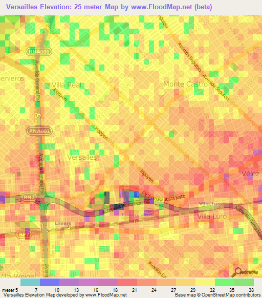 Versailles,Argentina Elevation Map