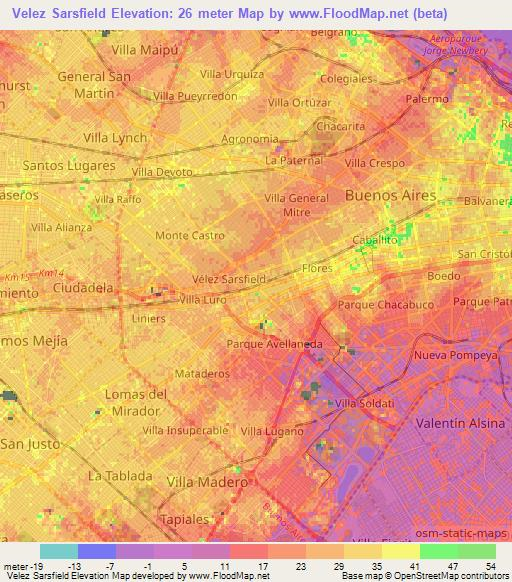 Velez Sarsfield,Argentina Elevation Map