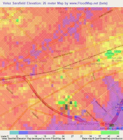 Velez Sarsfield,Argentina Elevation Map