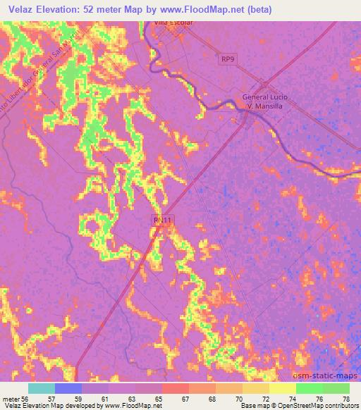 Velaz,Argentina Elevation Map