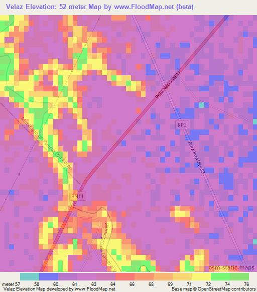 Velaz,Argentina Elevation Map