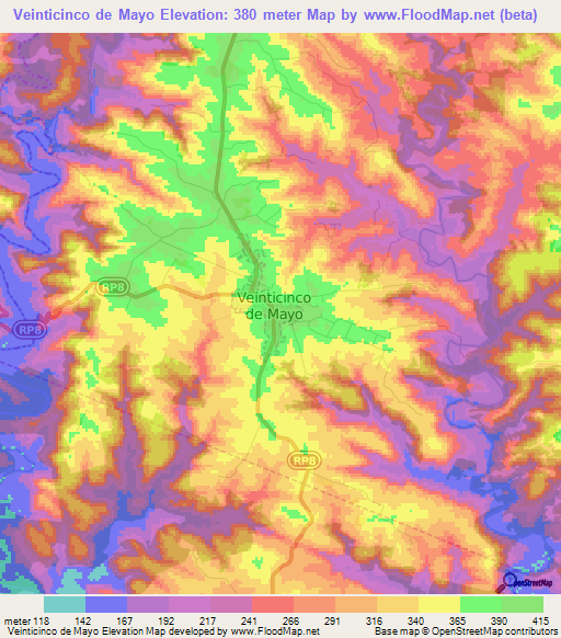 Veinticinco de Mayo,Argentina Elevation Map