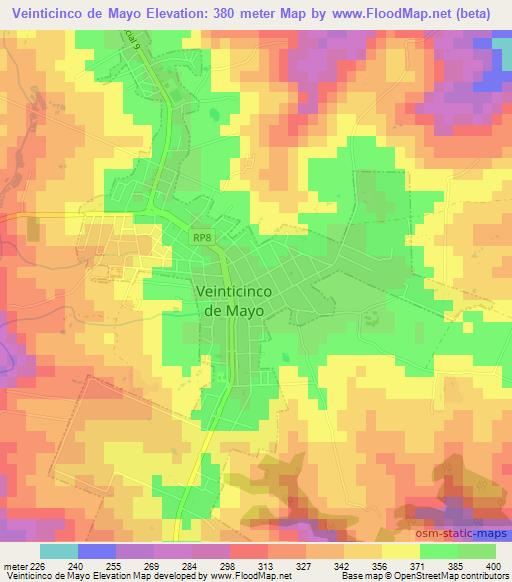 Veinticinco de Mayo,Argentina Elevation Map