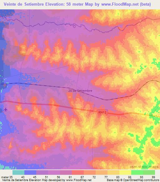 Veinte de Setiembre,Argentina Elevation Map