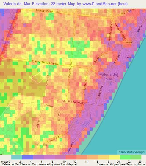 Valeria del Mar,Argentina Elevation Map