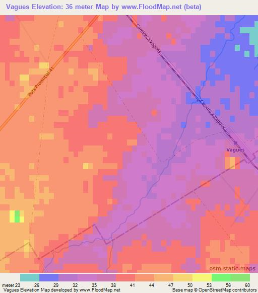 Vagues,Argentina Elevation Map
